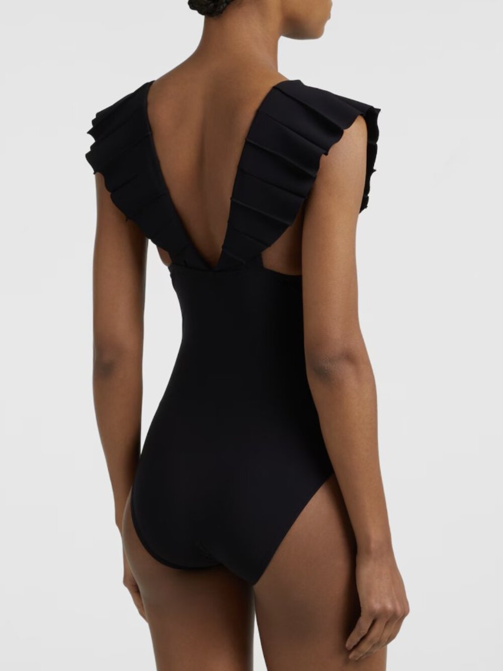 NWT Karla Colletto Alora Ruffle V Neck One Piece Swimsuit Black 10 - Picture 3 of 8